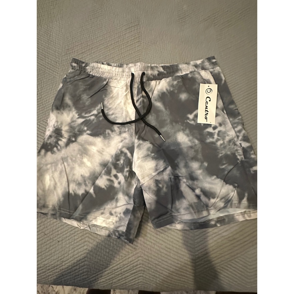 Centro Mens Tie Dye Swim Trunks Grey White Mesh Lined Shorts MS1003 XL New
